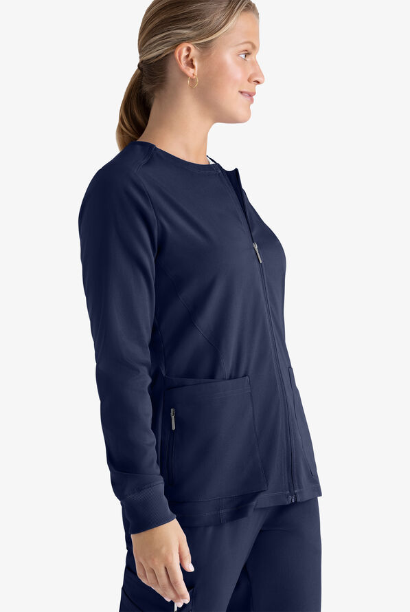 Grey's Anatomy by Barco Spandex STRETCH Gianna Women's 5-Pocket Zip Front Scrub Jacket - Indigo - 3