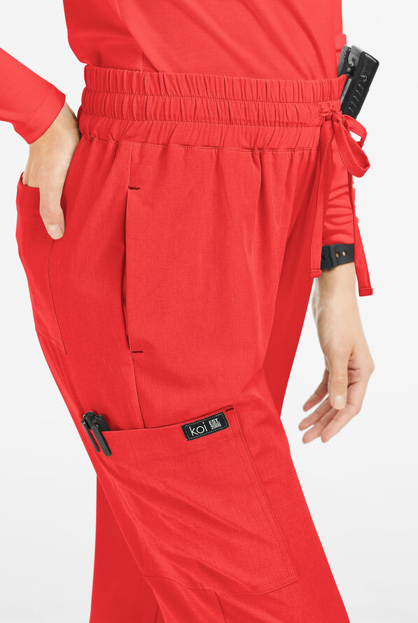 koi Basics Gemma Women's 5-Pocket STRETCH Cargo Jogger Scrub Pants - Heather Candy Red - 2