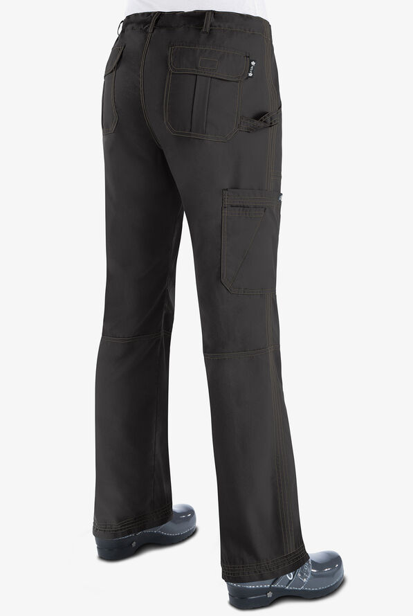 koi Classics Lindsey Women's 7-Pocket STRETCH Low-Rise Cargo Scrub Pants - Tall - Charcoal - 2