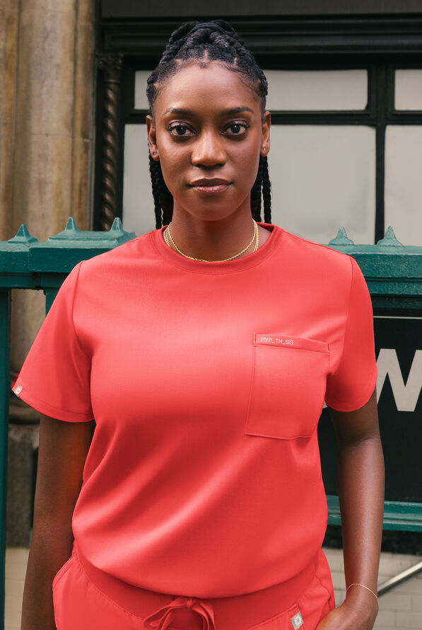 Blusa m&eacute;dica Hypothesis Base con cuello redondo para mujer - Thermal Coral - 7