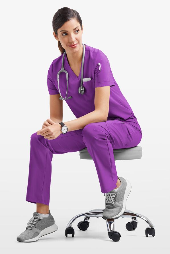 Blusa m&eacute;dica Easy STRETCH Chloe con cuello en V y 3 bolsillos para mujer - Fresh Purple - 6