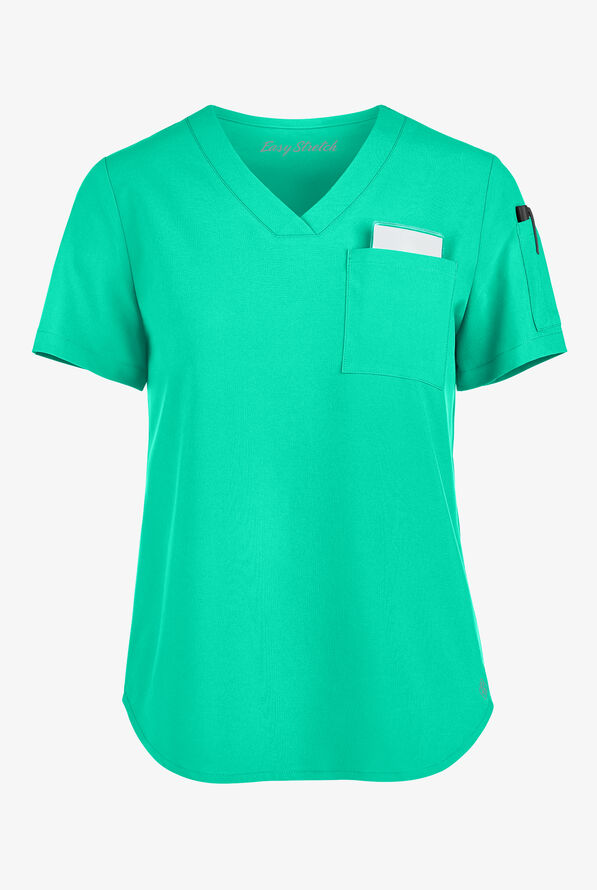 Easy STRETCH Chloe Women's 3-Pocket V-Neck Tuck-In Scrub Top - Dynasty Green - 1