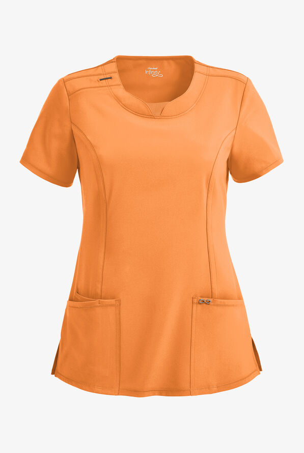 Infinity Women's 3-Pocket STRETCH Round Neck Scrub Top - Orange Sunrise - 1