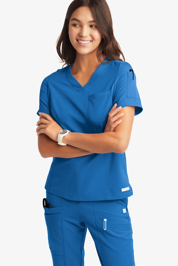 Butter-Soft Women's 3-Pocket V-Neck Tuck-In Scrub Top **Slightly IRREGULAR** - Royal - 6