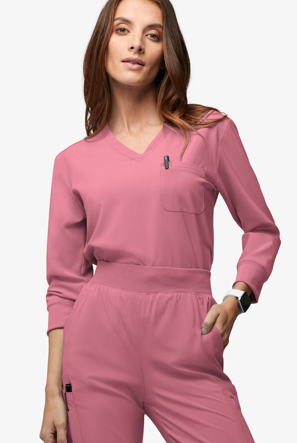 Easy STRETCH Women's Josie 2-Pocket Relaxed 3/4" Sleeve Scrub Top - Tea Rose - 2