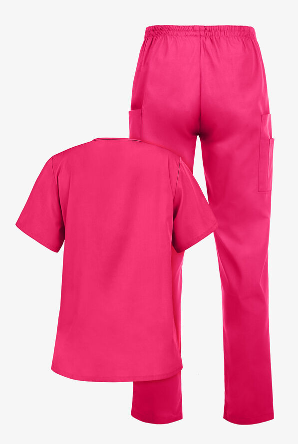 Strictly Scrubs Women’s 6-Pocket Scrub Set - Fuchsia - 2