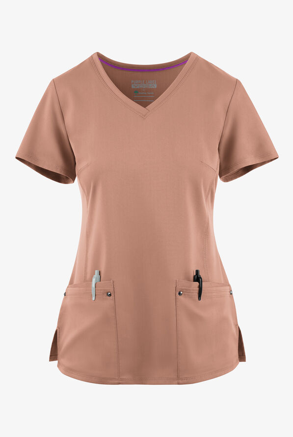 Healing Hands Purple Label Juliet Women's 2-Pocket STRETCH Princess Seam Scrub Top - Santa Fe Tan - 1