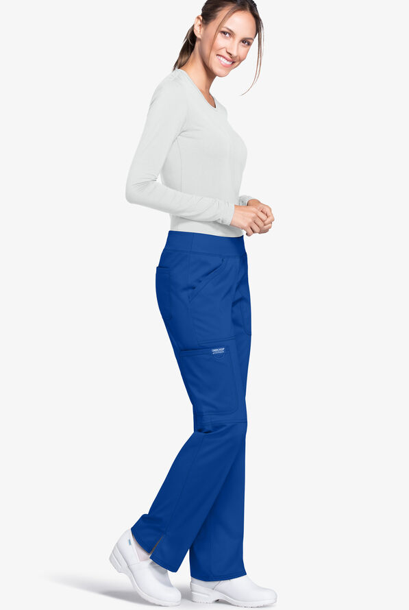 Cherokee Workwear Revolution Women's 4-Pocket STRETCH Pull-On Cargo Scrub Pants - Petite - Royal - 2
