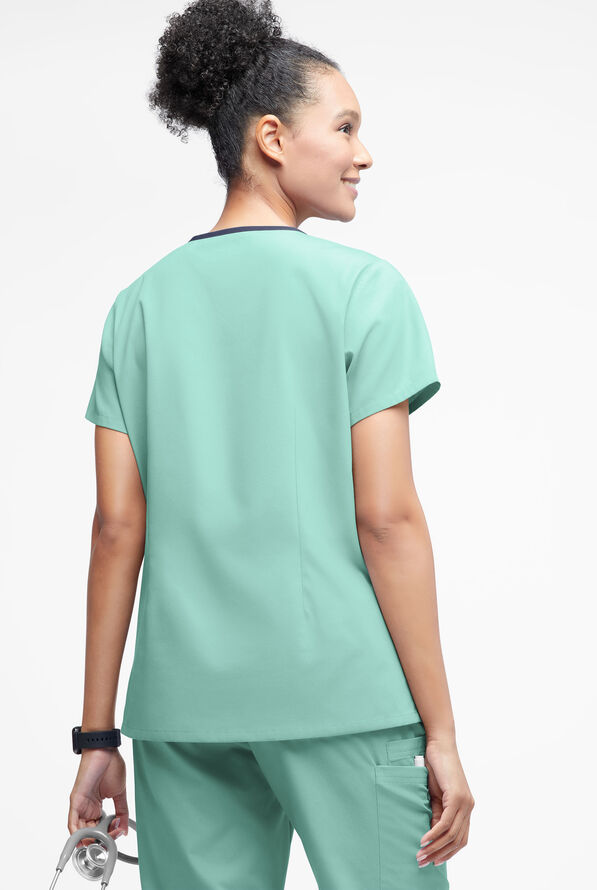 Butter-Soft Originals Women's 3-Pocket Crisscross Contrast V-Neck Scrub Top - Water Mint/Navy - 3