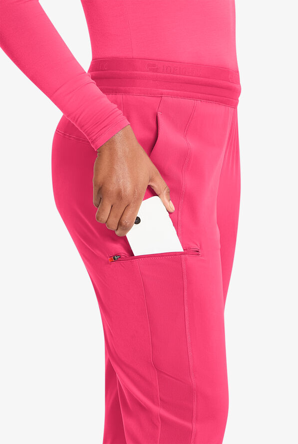 Infinity GNR8 Women's 4-Pocket STRETCH Rib-Knit Internal Drawstring Cargo Jogger Scrub Pants - Power Pink - 2
