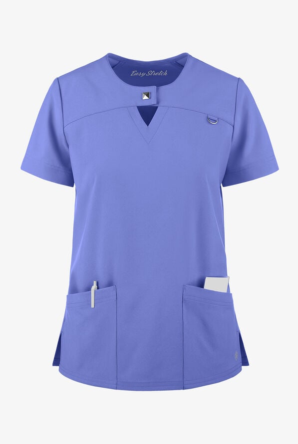 Easy STRETCH Gal Women's 4-Pocket Jewel Neck Scrub Top - Deep Cornflower - 1