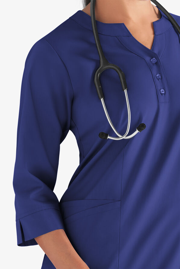 Butter-Soft STRETCH Women's 4-Pocket 3/4" Sleeve Round Neck Scrub Top - Galaxy - 2