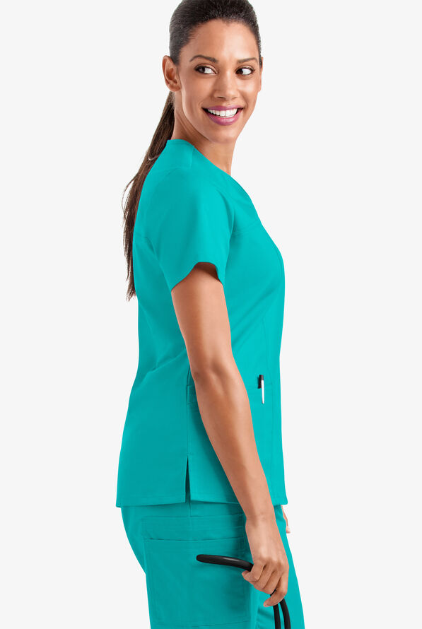 Butter-Soft STRETCH Women's 4-Pocket Sweetheart Neck Scrub Top - Bright Teal - 4