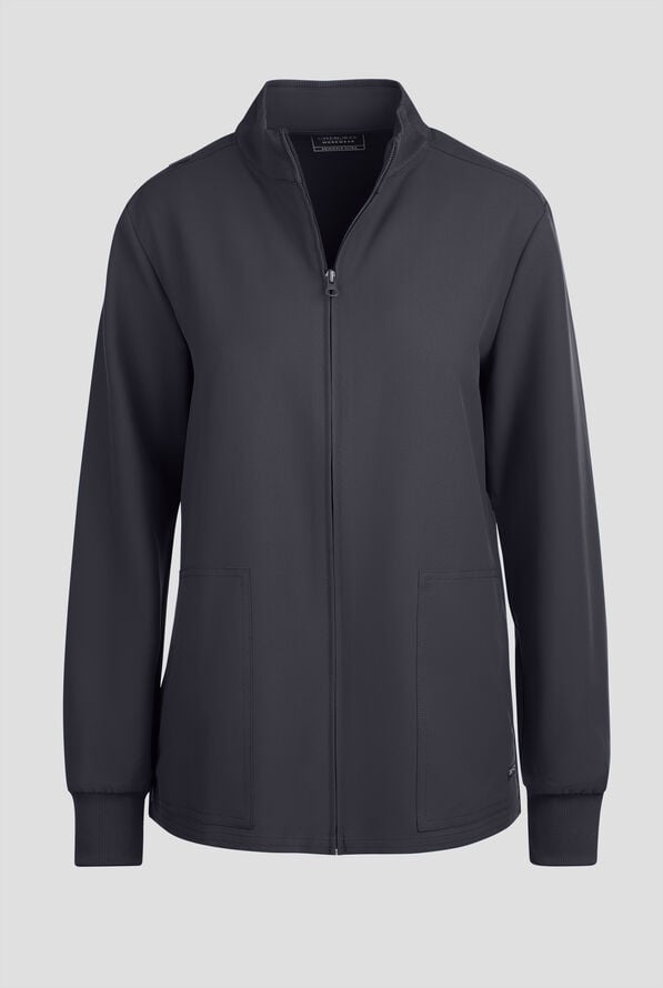 Cherokee Workwear Originals Ultra Women's 2-Pocket Crew Neck Zip Front Scrub Jacket - Pewter - 1