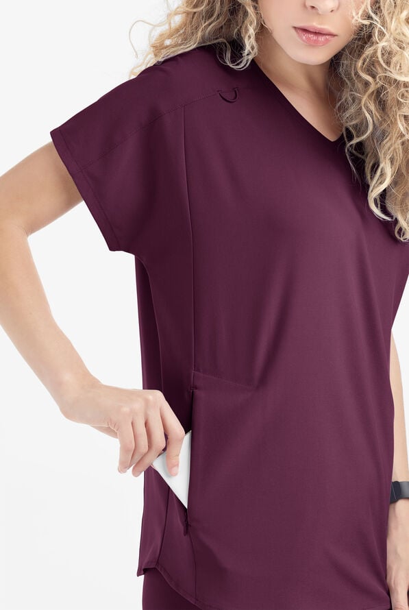 Easy STRETCH Sierra Women's Oversized 2 Pocket V-Neck Scrub Top - Dark Mulberry - 4