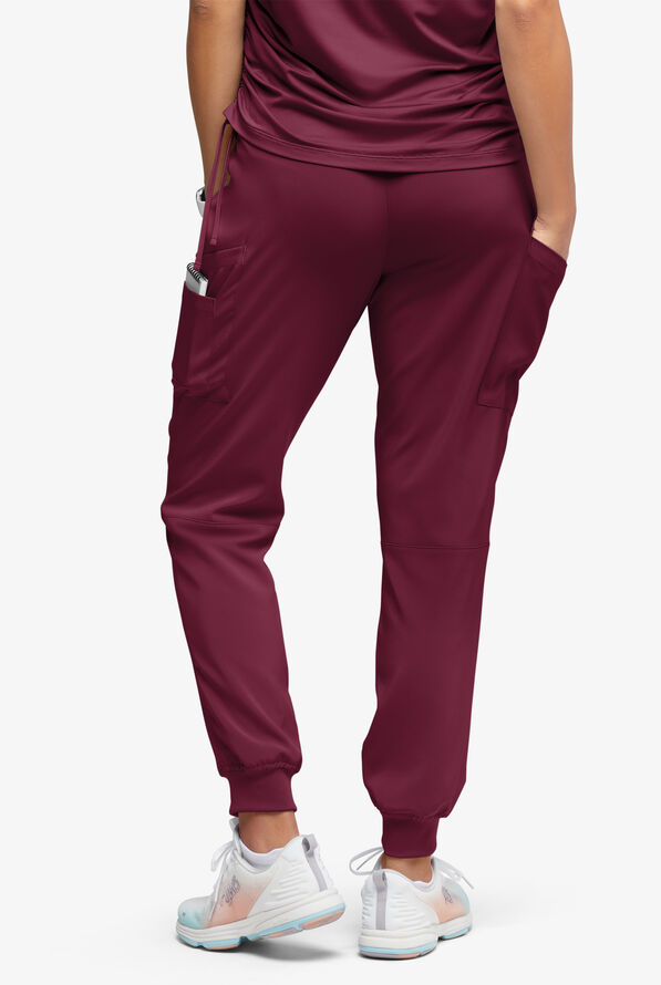 Easy STRETCH Chrissy Women's Maternity 4-Pocket Tapered Leg Jogger Scrub Pants - Wine - 4