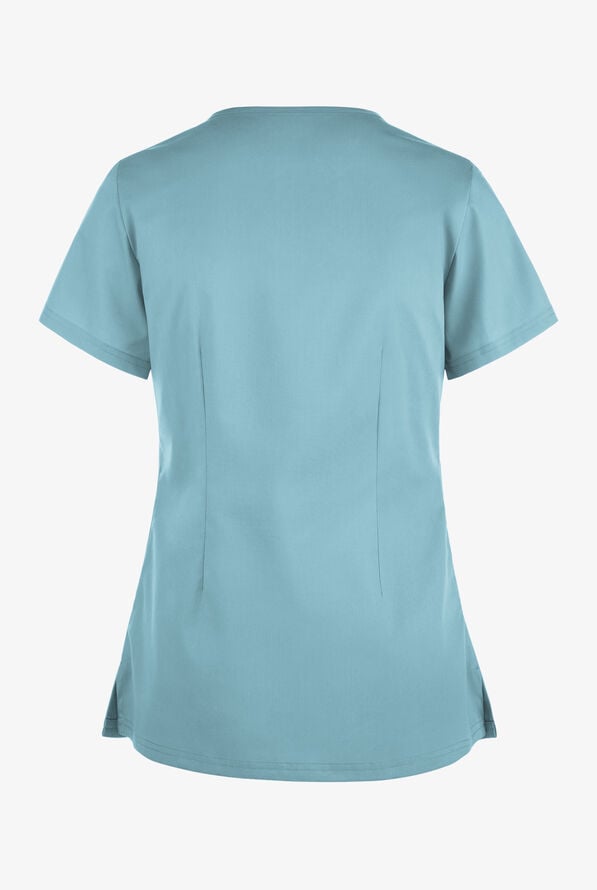 Blusa m&eacute;dica Butter-Soft STRETCH con cuello asim&eacute;trico tipo ojo de cerradura y 2 bolsillos para mujer - Dew Drop - 2