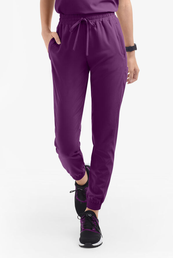 Easy STRETCH Kourtney Women's 5 Pocket Modern Slim Leg Jogger Scrub Pants - Petite - Eggplant - 2