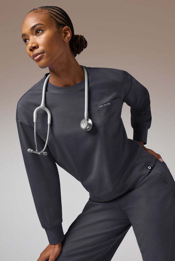 Hypothesis Omni Base Women's Knit Crew Neck Scrub Pullover - Pewter - 2