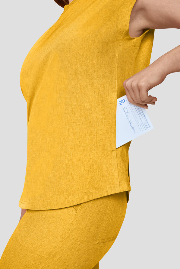 koi Basics Kenley Women's STRETCH 3-Pocket Dolman Sleeve Crew Neck Scrub Top - Heather Mango - 3