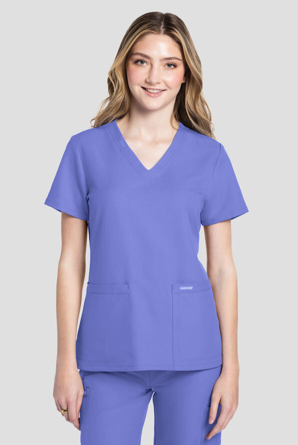 Blusa m&eacute;dica Cherokee Workwear Originals Ultra con cuello en V y 2 bolsillos para mujer - Ceil Blue - 2