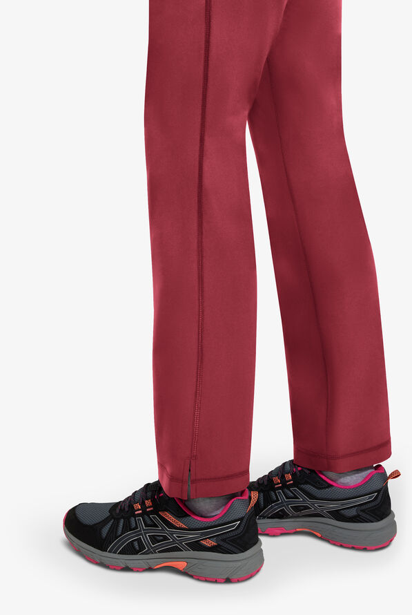 Healing Hands 360 Nisha Women's 6-Pocket STRETCH Rib Knit Waistband Drawstring Scrub Pants - Petite - Garnet Red - 2