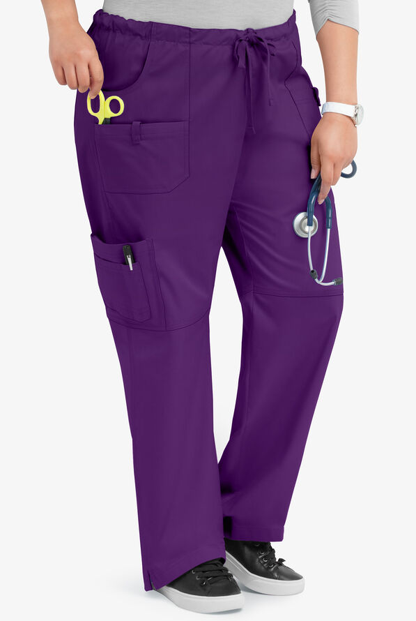 Butter-Soft STRETCH Women's 10-Pocket Drawstring Scrub Pants - Eggplant - 4