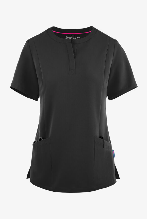 MOVEMENT by Butter-Soft  STRETCH Elara Women's 5-Pocket Henley Scrub Top - Black - 1