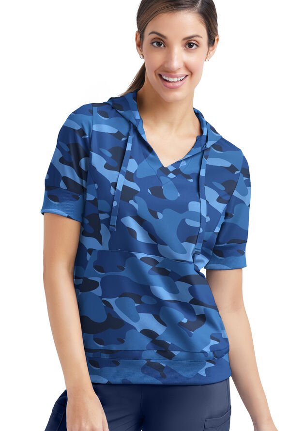 Sudadera médica manga corta Strictly Scrubs STRETCH Cloud Camo Navy con capucha y 3 bolsillos para mujer - null - 2