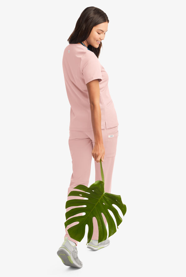 Butter-Soft Women's 5-Pockets Faux Wrap Scrub Top **Slightly IRREGULAR** - Sweet Pink - 3