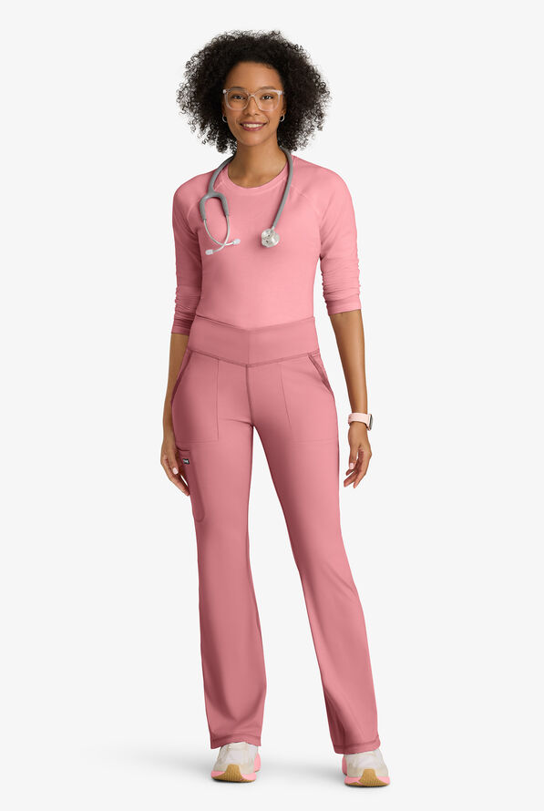 Grey's Anatomy by Barco Knit STRETCH Swift Women's 5-Pocket Fit & Flare Cargo Scrub Pants - Canyon Pink - 2