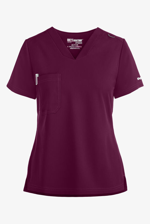 Grey's Anatomy by Barco Spandex STRETCH Bree Women's 1-Pocket Tuck In Scrub Top - Wine - 1