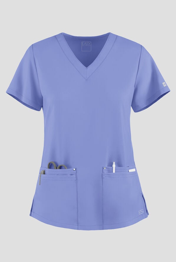 Easy STRETCH Lina Mitered Women's 4-Pocket V-Neck Scrub Top - Ceil Blue - 1