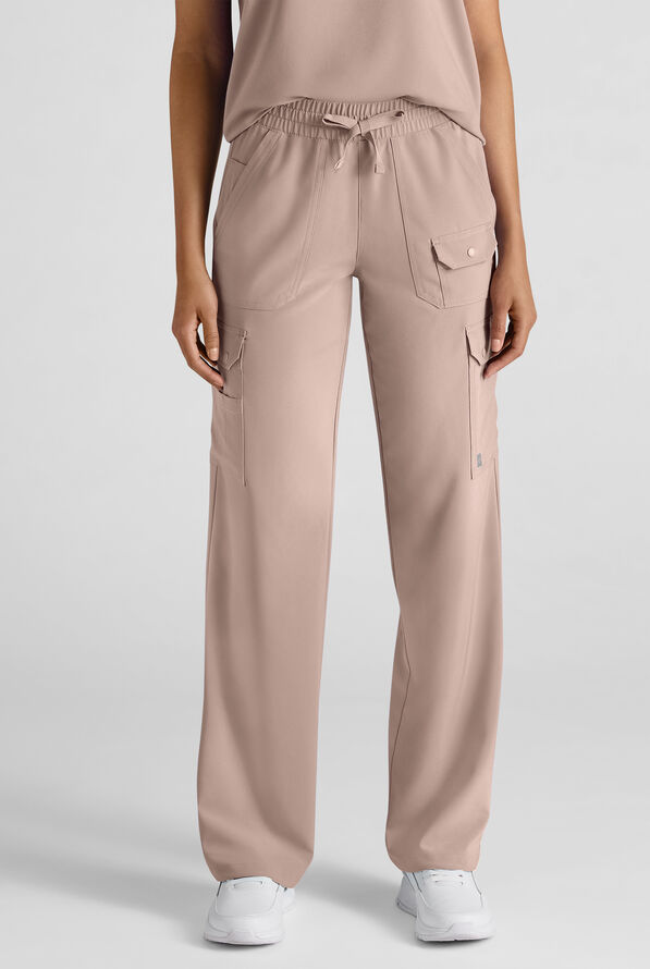 Easy STRETCH Ayo Women's 10-Pocket Cargo Scrub Pants - Petite - Mocha Meringue - 1