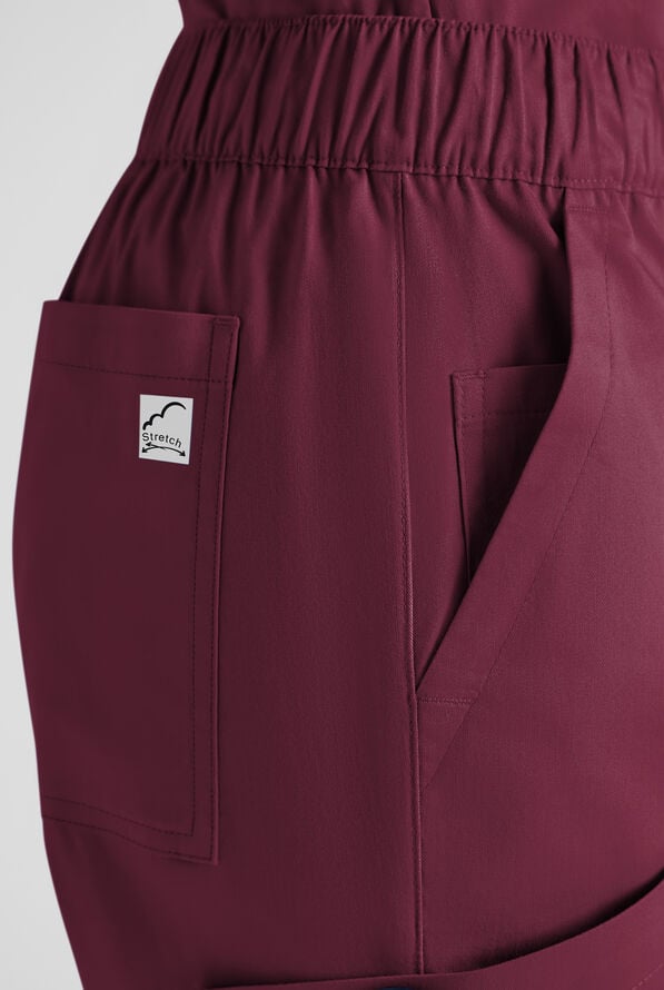 Butter-Soft STRETCH Women's 8-Pocket Cargo Button Front Pant With Fly Scrub Pants - Wine - 6
