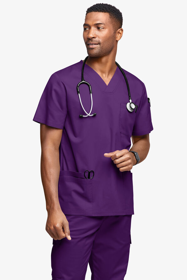 Camisa m&eacute;dica UA Butter-Soft STRETCH con cuello en V y 6 bolsillos para hombre - Eggplant - 2