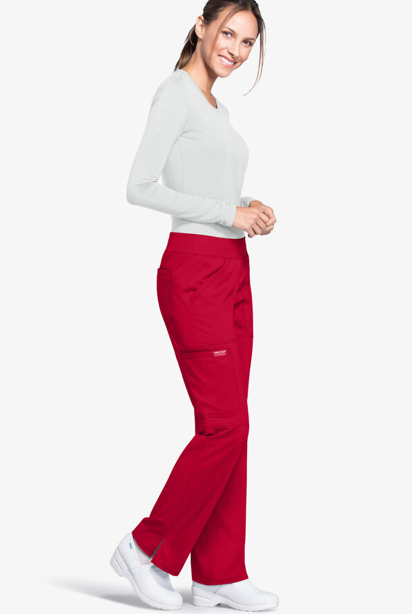 Cherokee Workwear Revolution Women's 4-Pocket STRETCH Pull-On Cargo Scrub Pants - Petite - Red - 2
