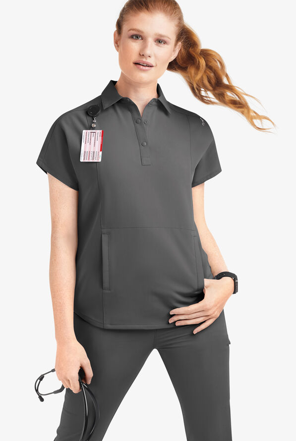 Movement by Butter-Soft Mintaka Women’s 4-Pocket Polo Collared Scrub Top - Pewter - 5