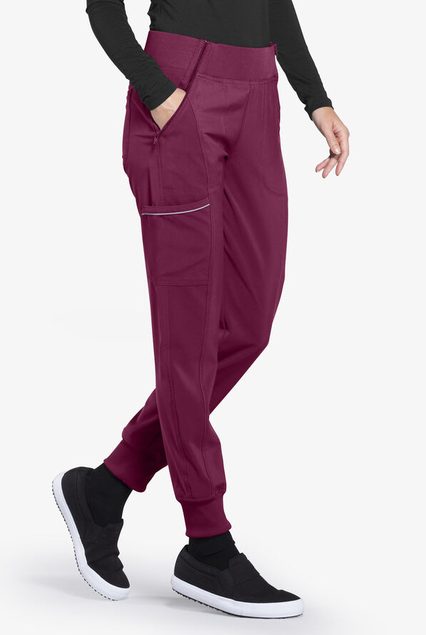 Infinity Women's 5-Pocket STRETCH Tapered Jogger Cargo Scrub Pants - Wine - 3