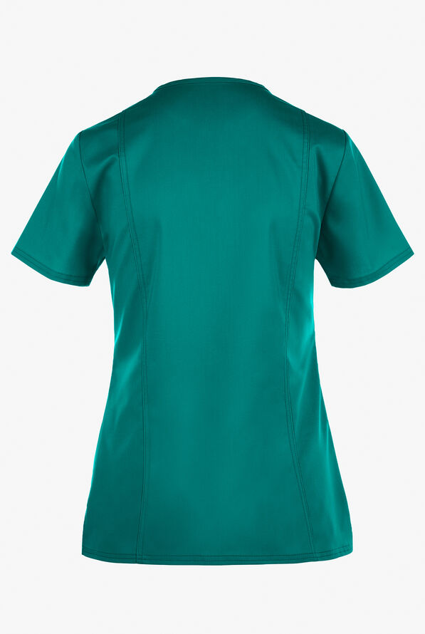 Cherokee Workwear Revolution Women's 2-Pocket STRETCH Mock Wrap Scrub Top - Teal - 3