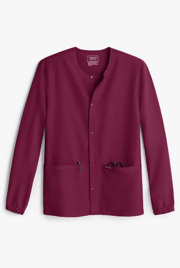 Cherokee Workwear Originals Ultra Unisex 2-Pocket Snap Front Warm Up Scrub Jacket - Wine - 1