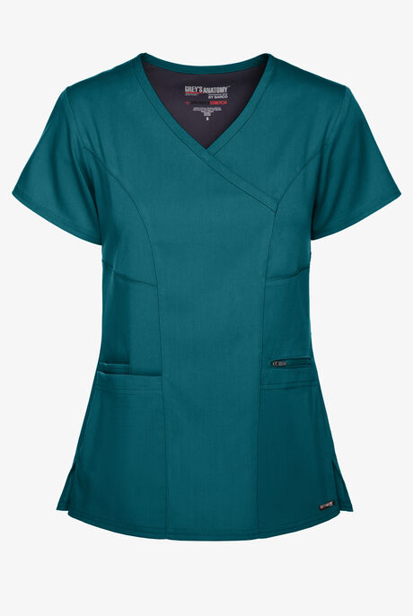 Grey's Anatomy by Barco Spandex STRETCH Kim Women's 3-Pocket Mock Wrap Scrub Top