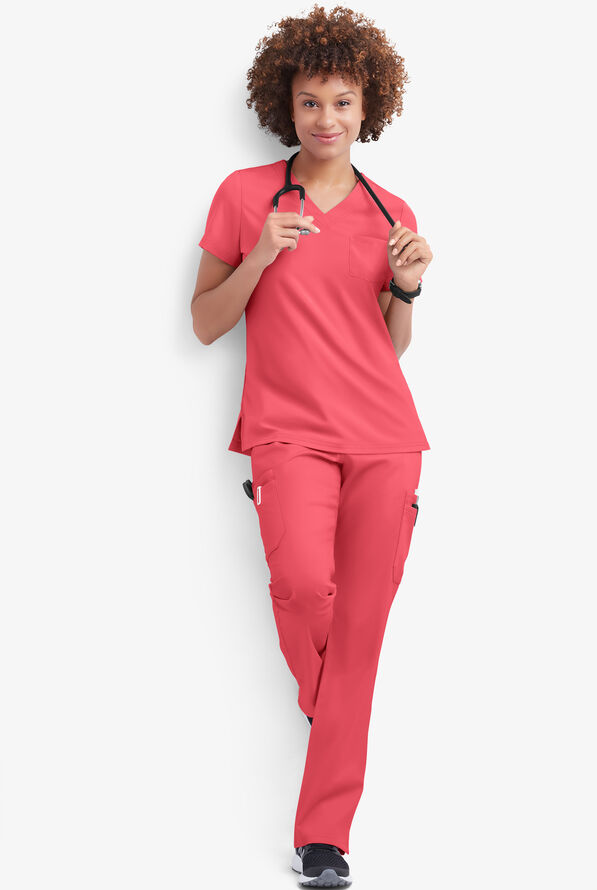 Pantal&oacute;n m&eacute;dico UA Butter-Soft STRETCH petite con cord&oacute;n ajustable y 9 bolsillos para mujer - Coral Spice - 4