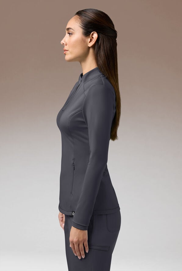 Hypothesis Omni Base K Women’s 3-Pocket Knit Long Sleeve Zip Neck Scrub Top - Pewter/Jet Black - 5