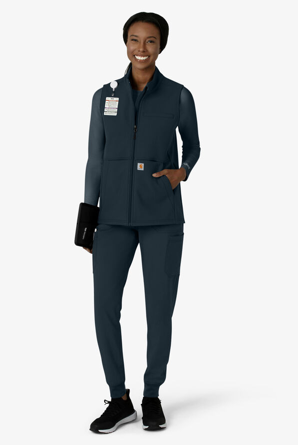 Carhartt Force Rugged Women's 6-Pocket Bonded Fleece STRETCH Utility Zip Front Scrub Vest - Navy - 5