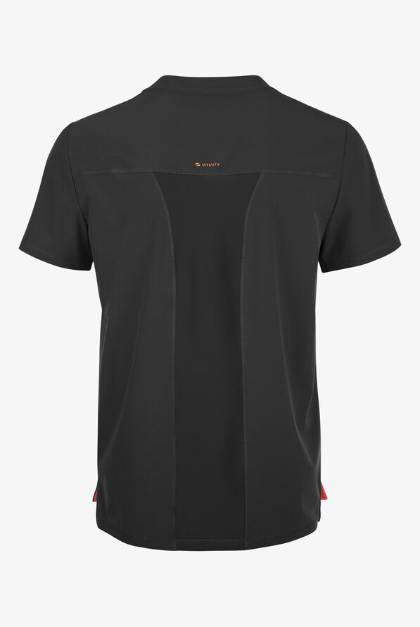 Infinity GNR8 Men's 1-Pocket STRETCH Rib-Knit Panel V-Neck Scrub Top - Black - 2