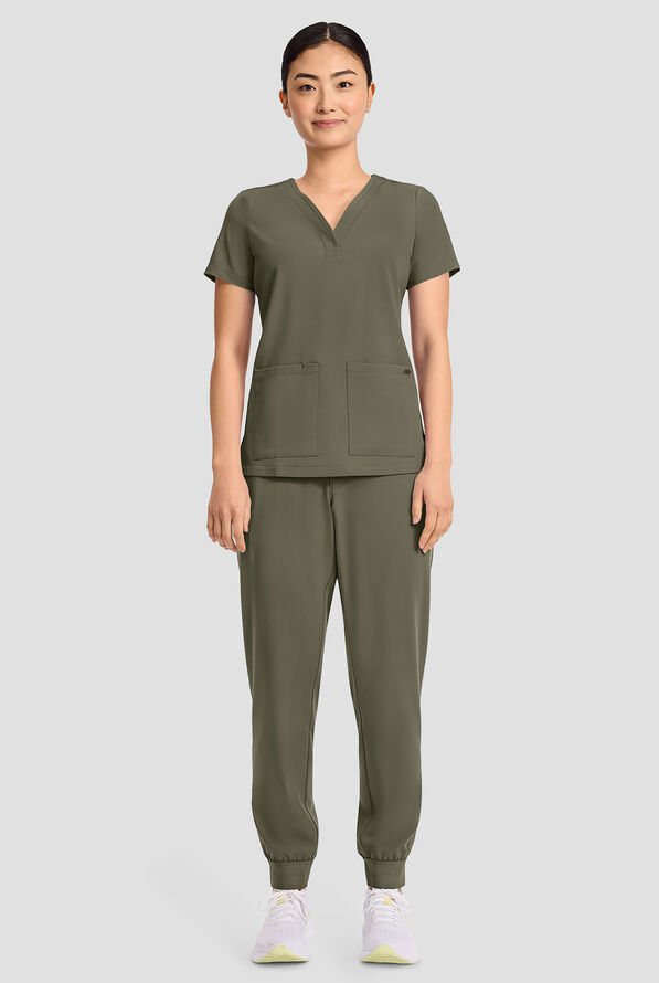 Blusa m&eacute;dica Healing Hands Quest Briana STRETCH con 3 bolsillos y cuello en Y para mujer - Olive - 5