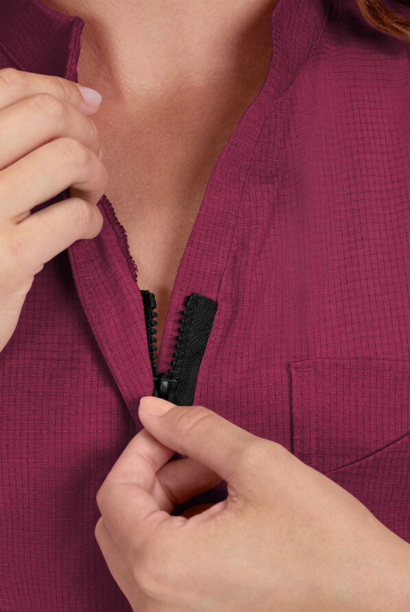 koi Solis Catrin Women's 2-Pocket STRETCH Dolman Sleeve Mandarin Collar Scrub Top - Wine - 2