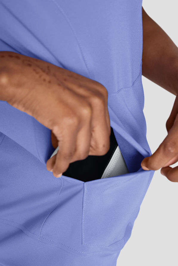 Blusa m&eacute;dica Easy STRETCH con cuello redondo y 2 bolsillos para mujer - Ceil Blue - 5