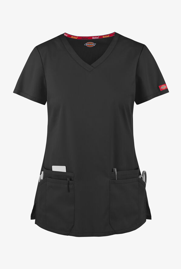 Dickies EDS Signature Women's 6-Pocket Contemporary Fit V-Neck Scrub Top - Black - 1